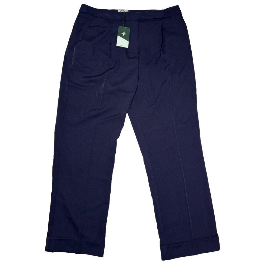 TUCKERNUCK Womens Pants Size 14 Duncan Pleated Trousers Navy Blue Cuffs XL NWT